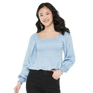 Candies Smocked Long Sleeve Blue Women's Top (XS)